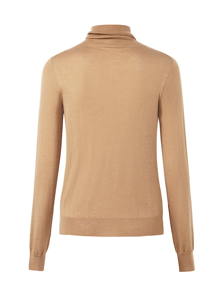 Machine Washable Wool Seamless Turtleneck Women Sweater