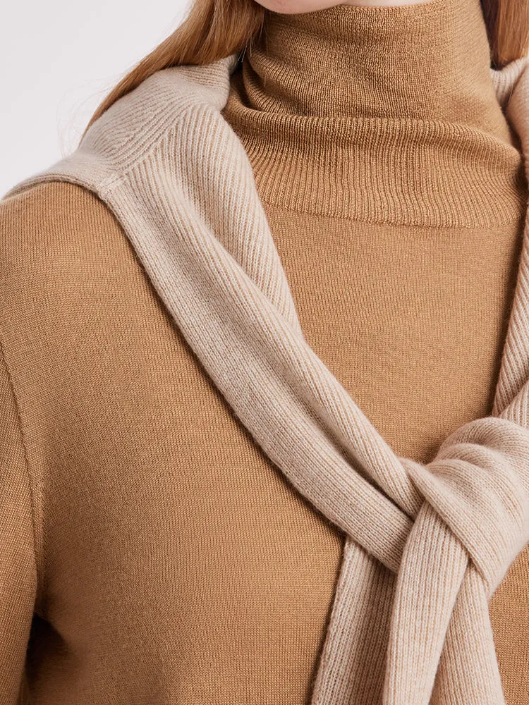 Machine Washable Wool Seamless Turtleneck Women Sweater