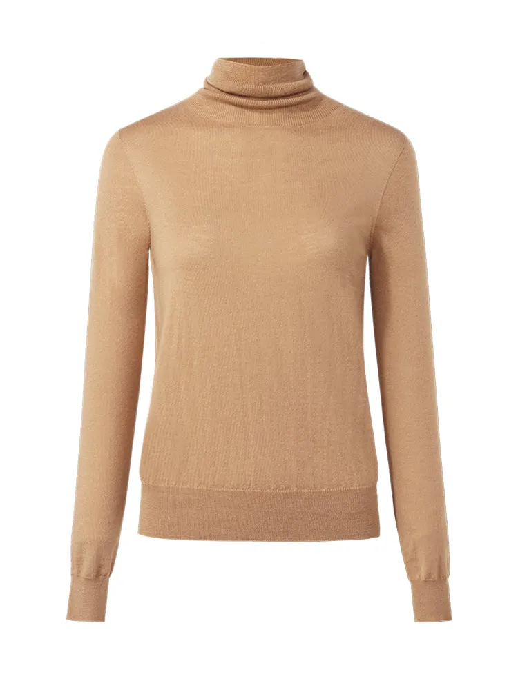 Machine Washable Wool Seamless Turtleneck Women Sweater