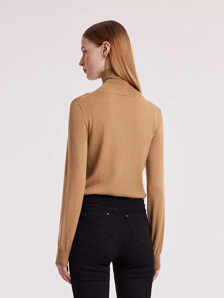 Machine Washable Wool Seamless Turtleneck Women Sweater