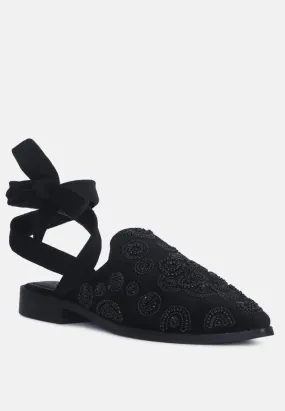 Mande Embroidered Velvet Mules in Black