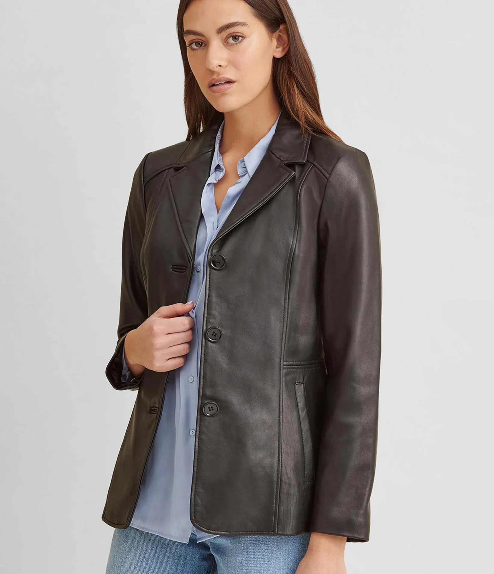 Notch Collar Leather Jacket