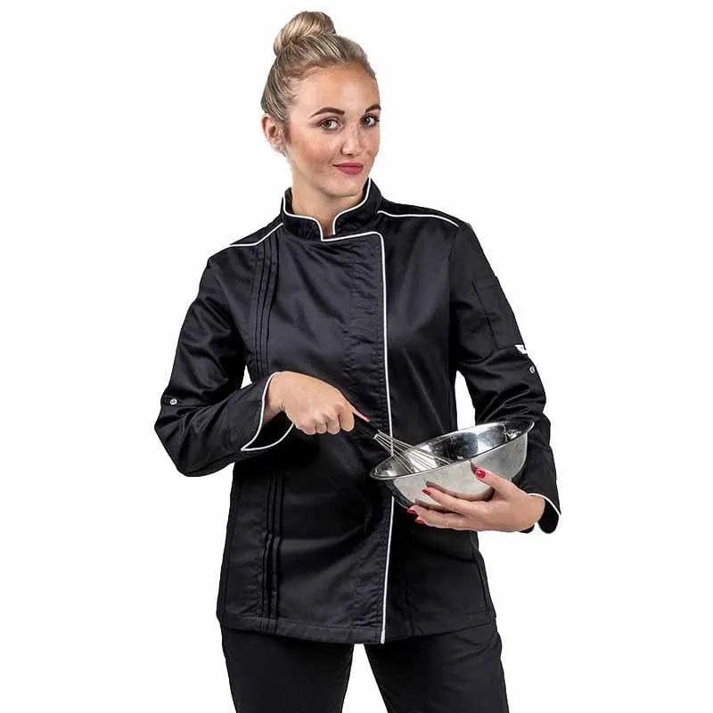 Orchestra Women's Black Kitchen Coat with White Edging - MANELLI