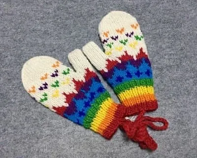 Rainbow Patchwork Thick Wool Mittens - Warm & Stylish for Women