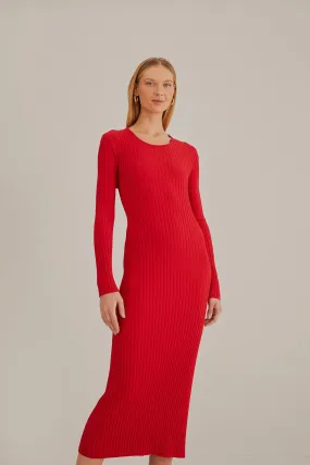 Red Knit Midi Dress