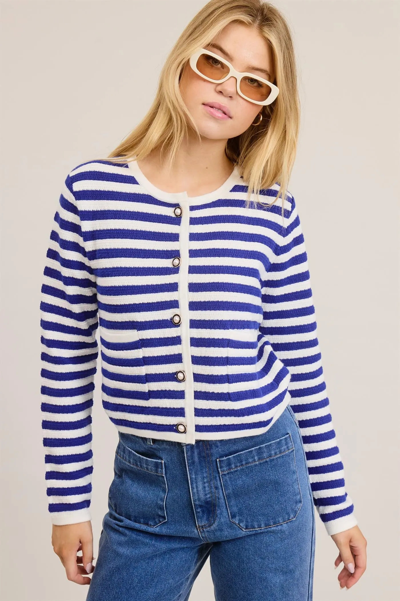 ROYAL BLUE STRIPED CARDIGAN