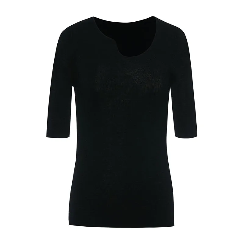 Seamless Asymmetric Neck Woolen Knit Top