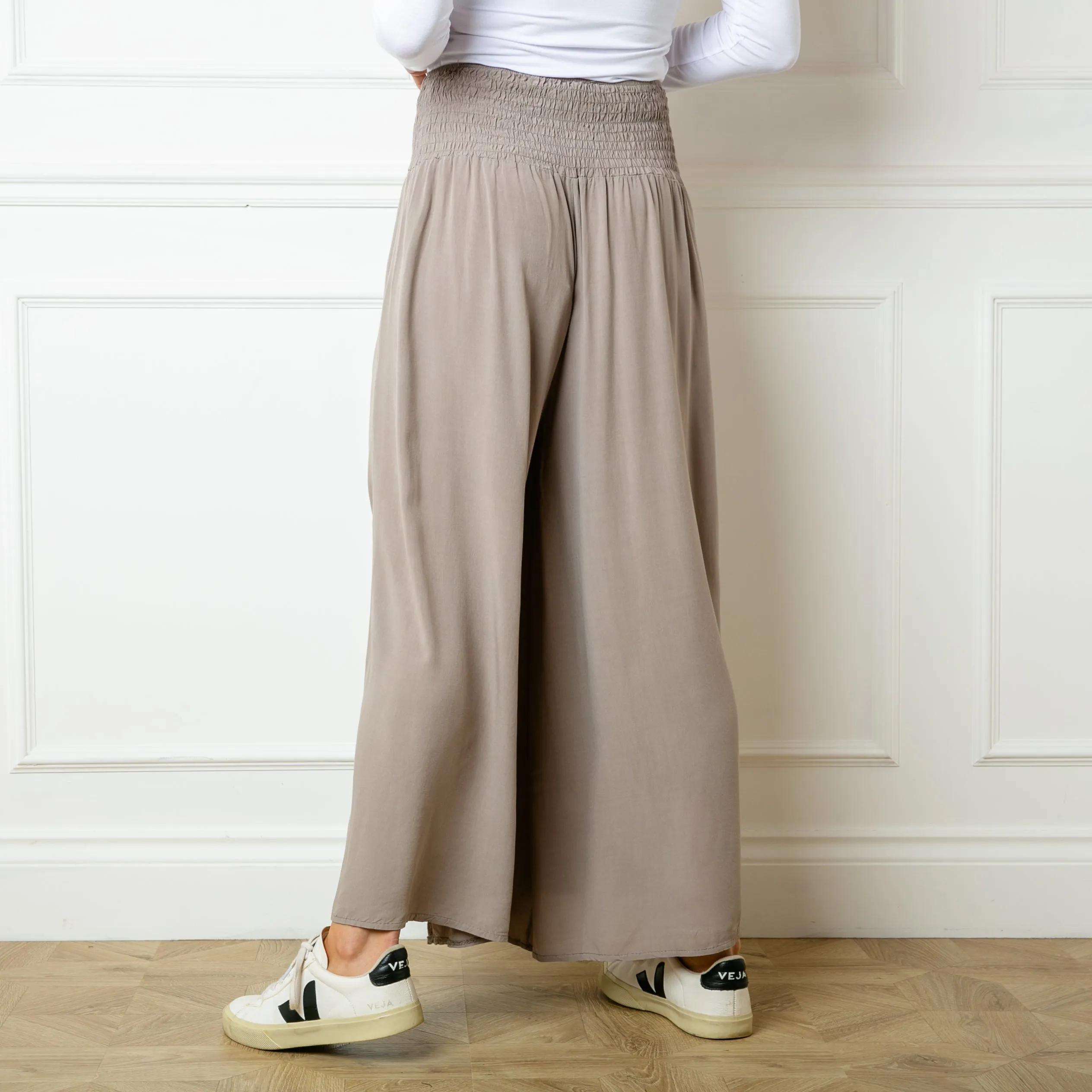 Shirred Waist Wide Leg Trousers