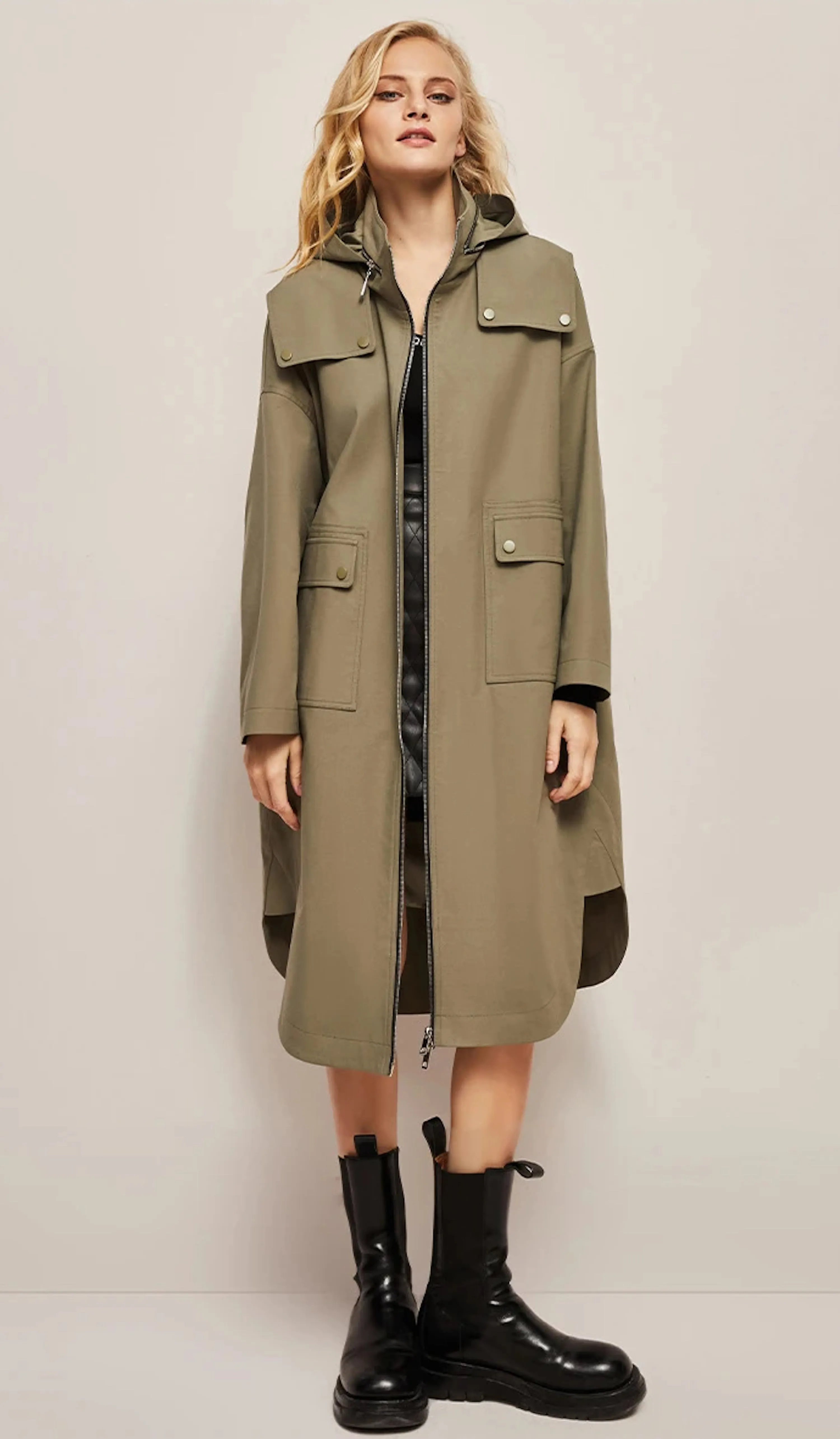 Straight Tube Silhouette Windbreaker Medium Long Hooded Trench Coat