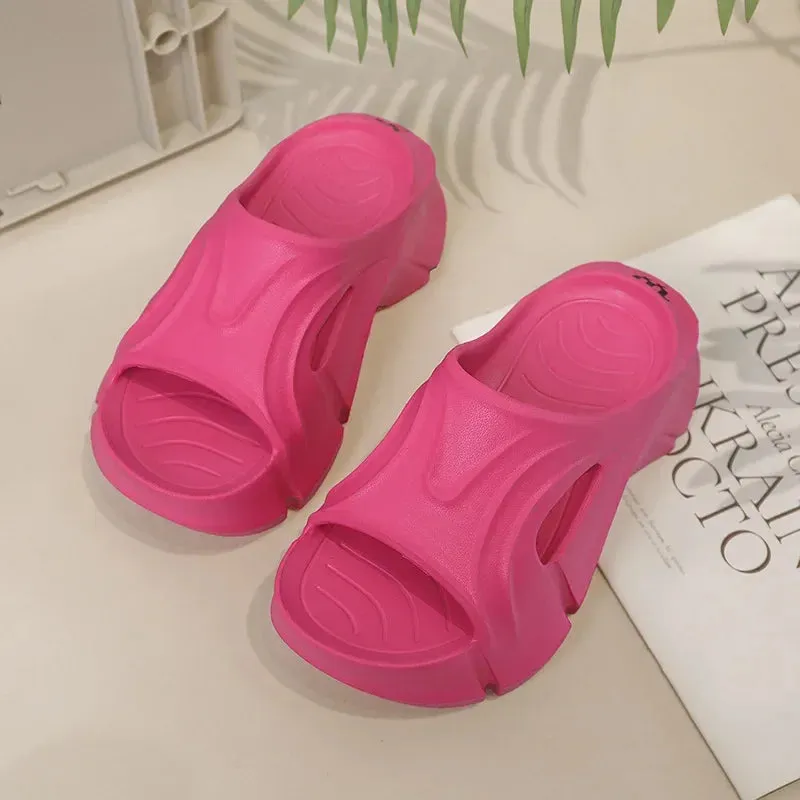 Summer Beach Wedge Platform Eva Slippers Women Thick Platform Indoor Home Slides Woman Lightweight Non Slip Bathroom Flip Flops