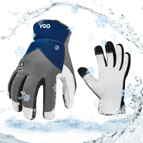 VGO 1 Pair 0℃/32°F Winter Leather Work Gloves, Cold Weather Waterproof Safety Work Gloves,Cold Storage or Freezer Use,with 3M Thinsulate Lining (Grey, GA7711FW)