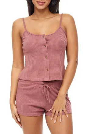 Women's Knit Pajamas Set, Button Up Cami Top and Sleep Shorts