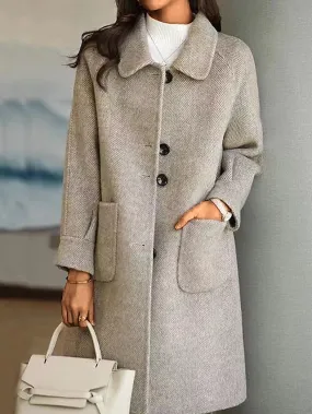 Women's Overcoat Winter Coat Mid Length Trench Coat Thermal Warm Windproof Pea Coat Fall Single Breasted Lapel Elegant Lady Coat Classic Cream Jacket Long Sleeve