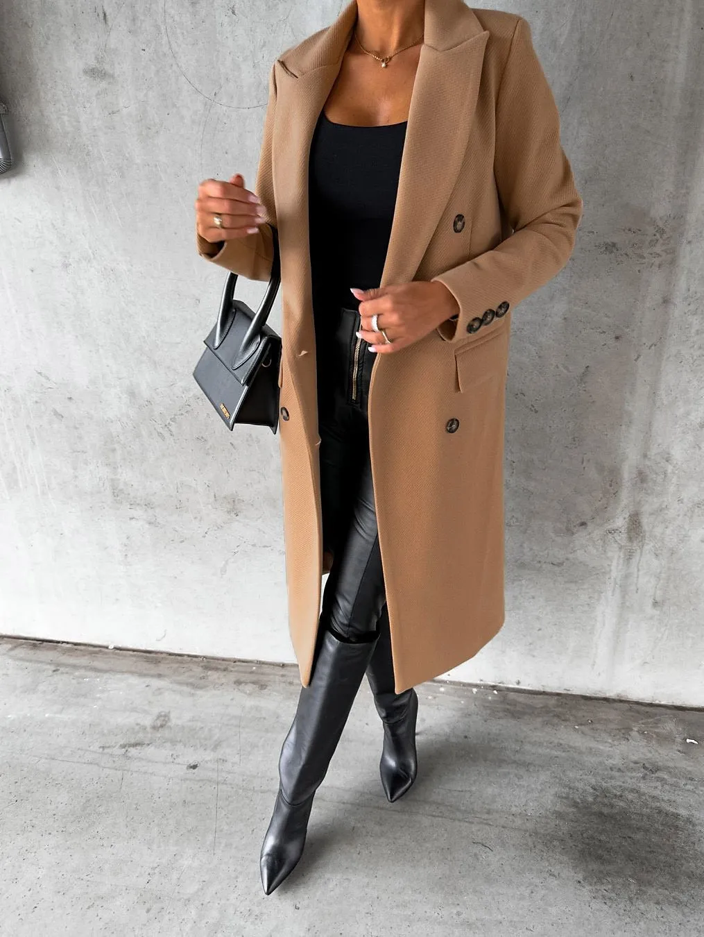 Women's Winter Coat Long Overcoat Double Breasted Pea Coat Notched Lapel Coat Thermal Warm Windproof Trench Coat with Pockets Elegant Outerwear Fall Outerwear Long Sleeve