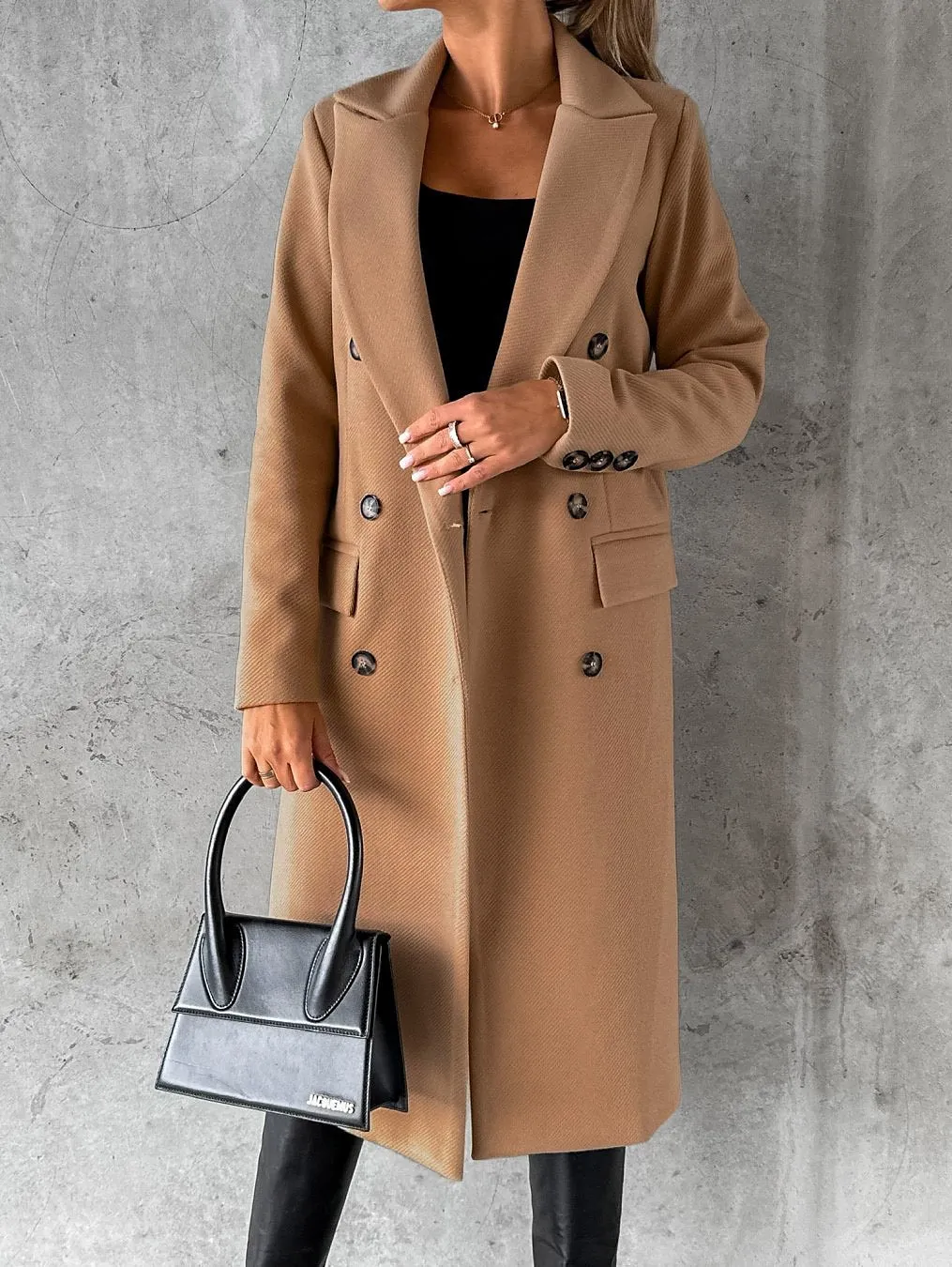 Women's Winter Coat Long Overcoat Double Breasted Pea Coat Notched Lapel Coat Thermal Warm Windproof Trench Coat with Pockets Elegant Outerwear Fall Outerwear Long Sleeve