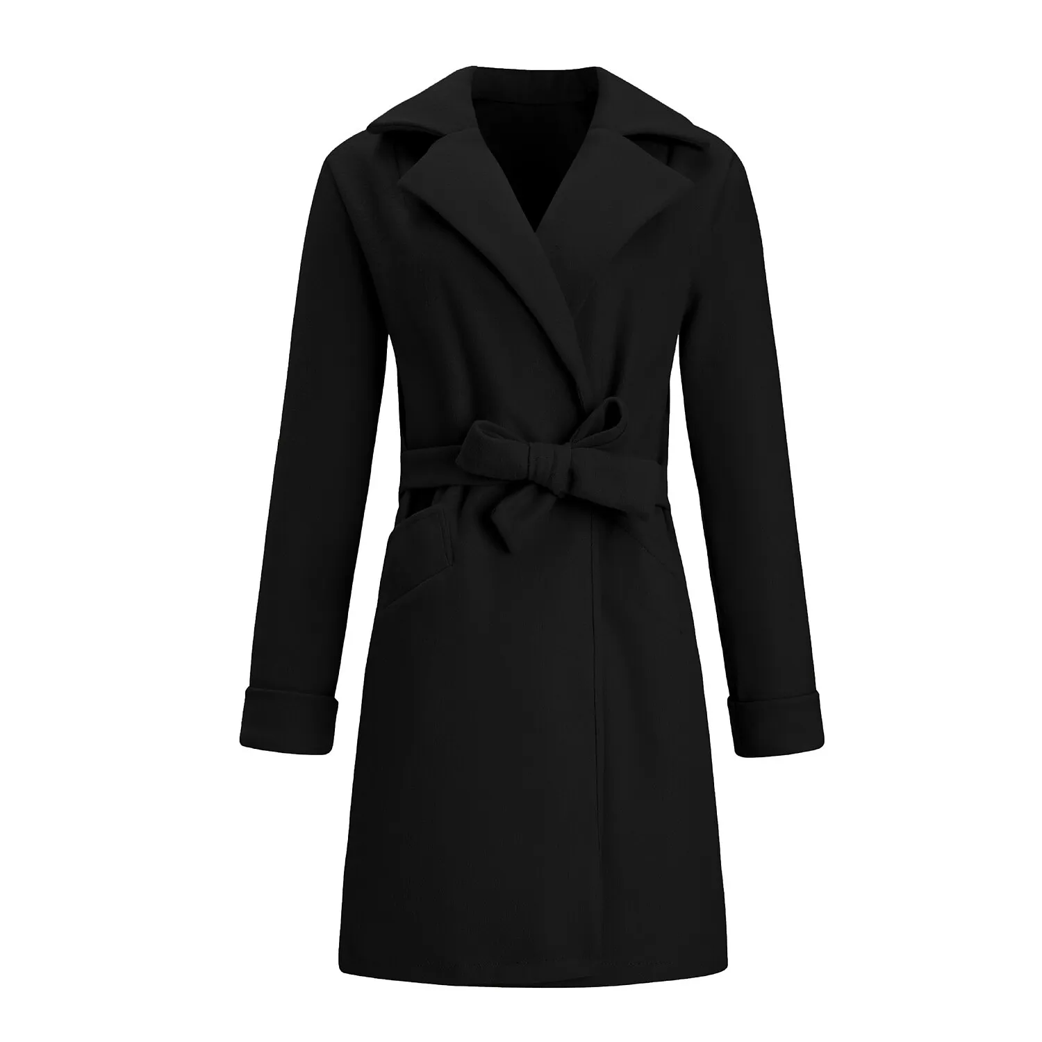 Women's Winter Coat Long Overcoat Open Front Lapel Pea Coat Thermal Warm Windproof Trench Coat with Pockets Belted Elegant Slim Fit Lady Jacket Fall Outerwear Long Sleeve Gray Black Khaki