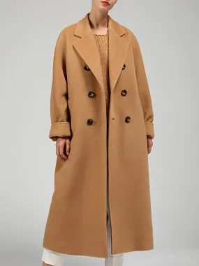 Women's Wool Blend Coat Winter Long Overcoat Double Breasted Notched Lapel Pea Coat Fall Windproof Warm Trench Coat Jacket with Pockets Oversized Fashion Daily Casual Street Outerwear Long Sleeve